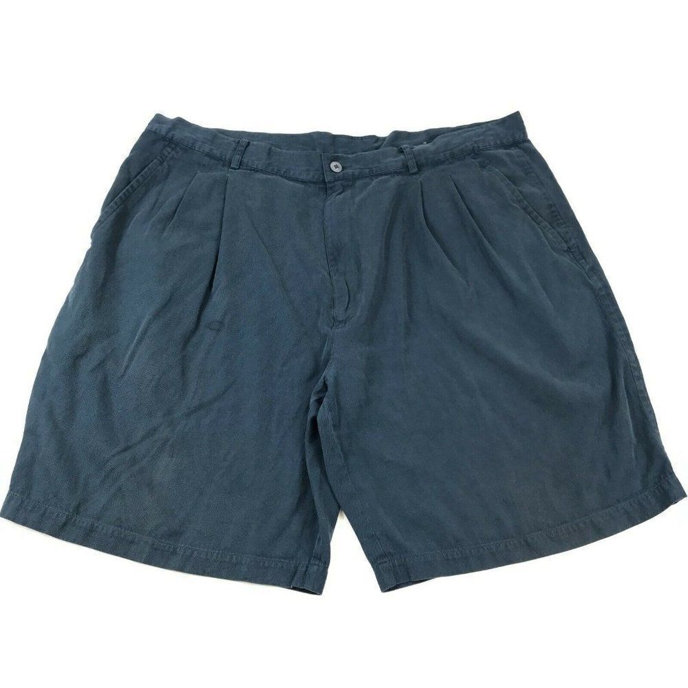 Bobby Chan Silk Blend Shorts Blue Pleated Front